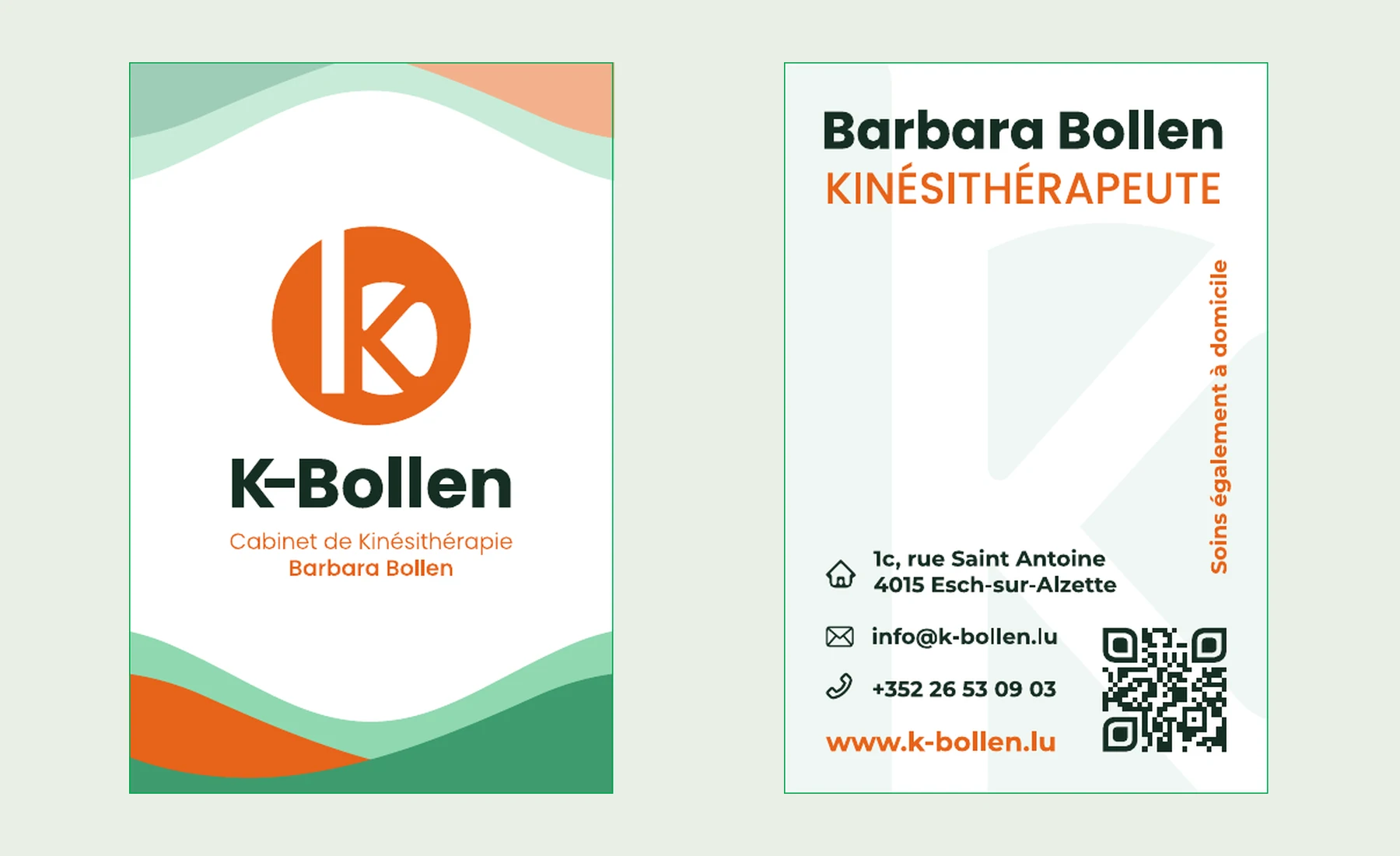 Recto et verso des cartes de visite K-Bollen