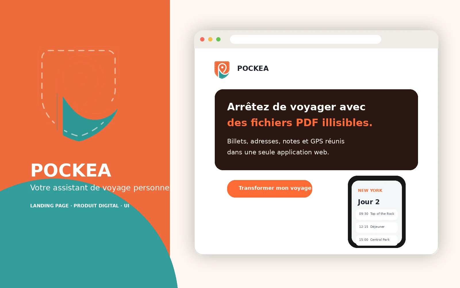 Identité et interface de la solution de voyage Pockea